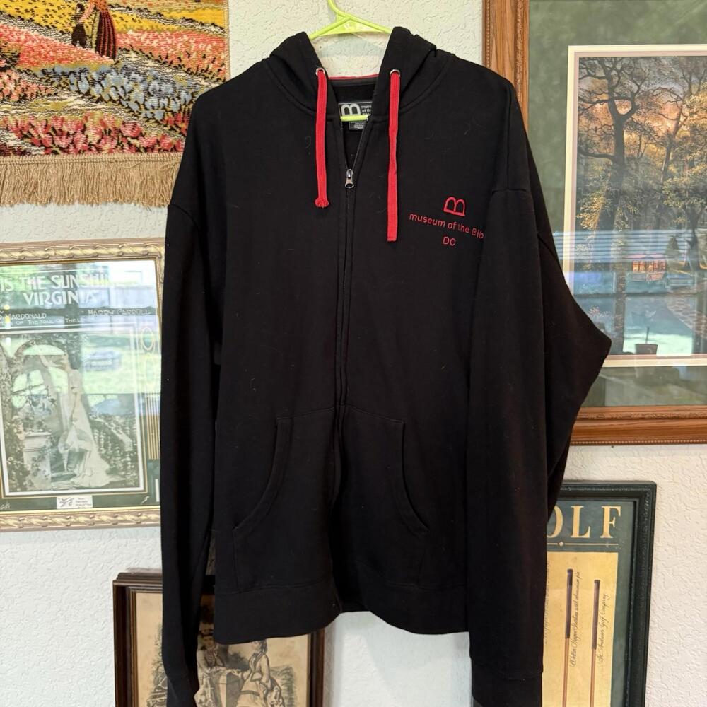 Vintage 00s Museum Of The Bible Washington D.C. Black Jesus Hoodie Size Mens 2XL
